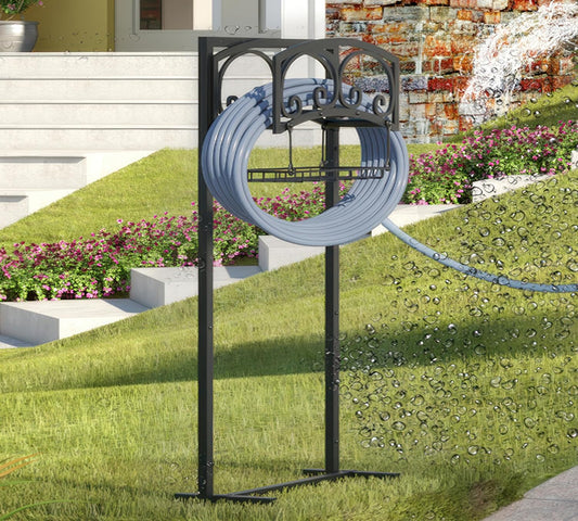 Freestanding Garden Hose Holder - Heavy Duty Metal Stand for 150ft Hose - Outdoor Organizer and Storage Rack