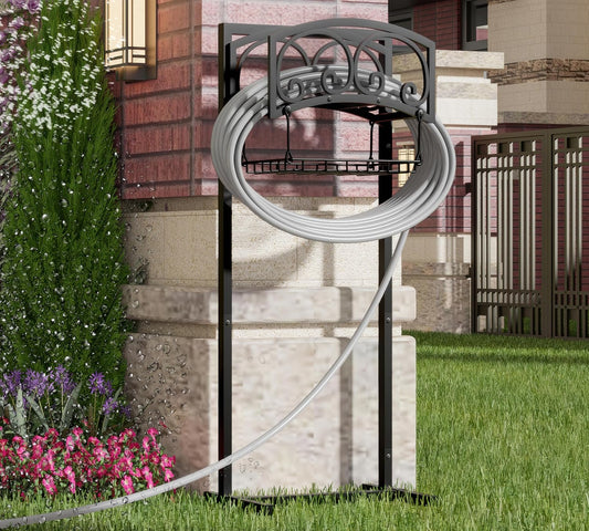 Freestanding Garden Hose Holder - Heavy Duty Metal Stand for 150ft Hose - Outdoor Organizer and Storage Rack