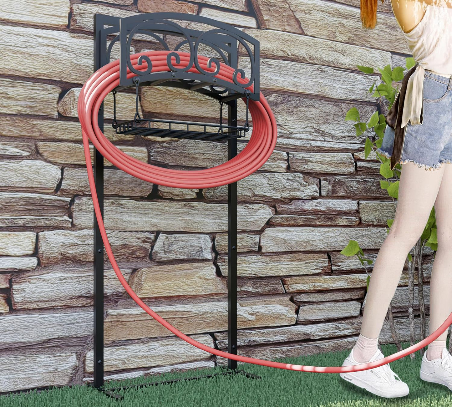 Freestanding Garden Hose Holder - Heavy Duty Metal Stand for 150ft Hose - Outdoor Organizer and Storage Rack