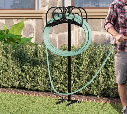 Freestanding Garden Hose Holder - Heavy Duty Metal Stand for 150ft Hose - Outdoor Organizer and Storage Rack