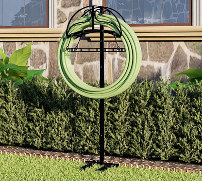 Freestanding Garden Hose Holder - Heavy Duty Metal Stand for 150ft Hose - Outdoor Organizer and Storage Rack