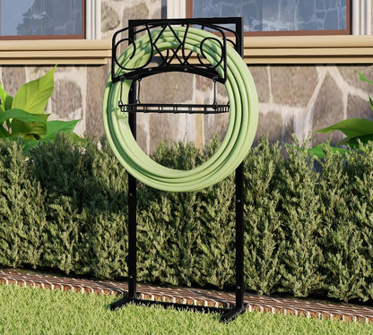 Freestanding Garden Hose Holder - Heavy Duty Metal Stand for 150ft Hose - Outdoor Organizer and Storage Rack