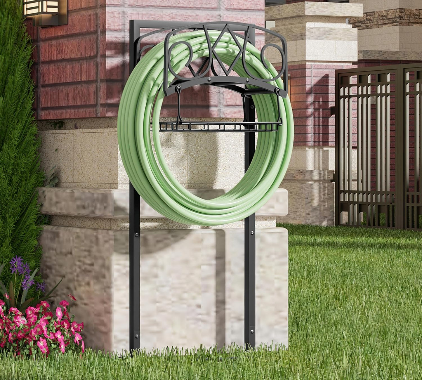 Freestanding Garden Hose Holder - Heavy Duty Metal Stand for 150ft Hose - Outdoor Organizer and Storage Rack