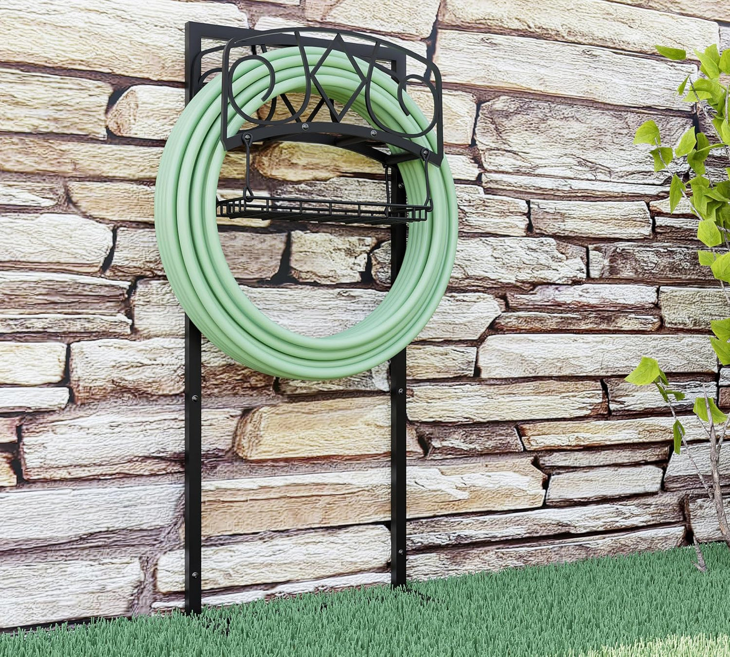 Freestanding Garden Hose Holder - Heavy Duty Metal Stand for 150ft Hose - Outdoor Organizer and Storage Rack