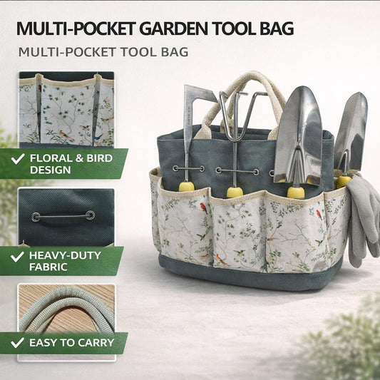 11-Piece Stainless Steel Gardening Tool Set with Floral Tote Bag