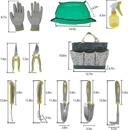11-Piece Stainless Steel Gardening Tool Set with Floral Tote Bag