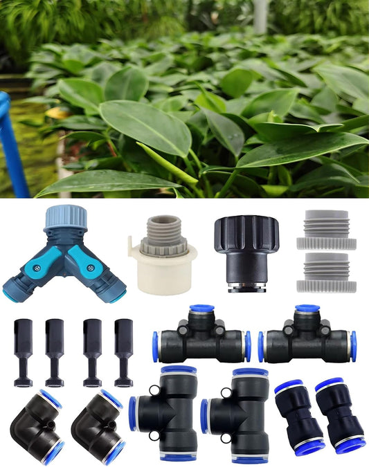 Water-Saving Drip Irrigation Fitting Kit with Y-Splitter, Universal & Quick Connect Adapters, Elbows, Tees, Easy DIY Garden Watering System for Flowers (Water-Saving Drip Irrigation Fitting Kit)