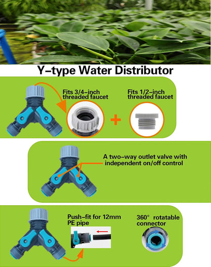 Water-Saving Drip Irrigation Fitting Kit with Y-Splitter, Universal & Quick Connect Adapters, Elbows, Tees, Easy DIY Garden Watering System for Flowers (Water-Saving Drip Irrigation Fitting Kit)
