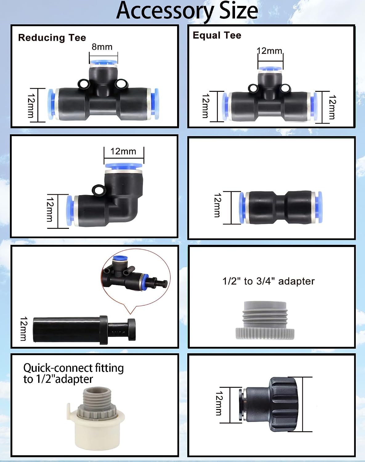Water-Saving Drip Irrigation Fitting Kit with Y-Splitter, Universal & Quick Connect Adapters, Elbows, Tees, Easy DIY Garden Watering System for Flowers (Water-Saving Drip Irrigation Fitting Kit)