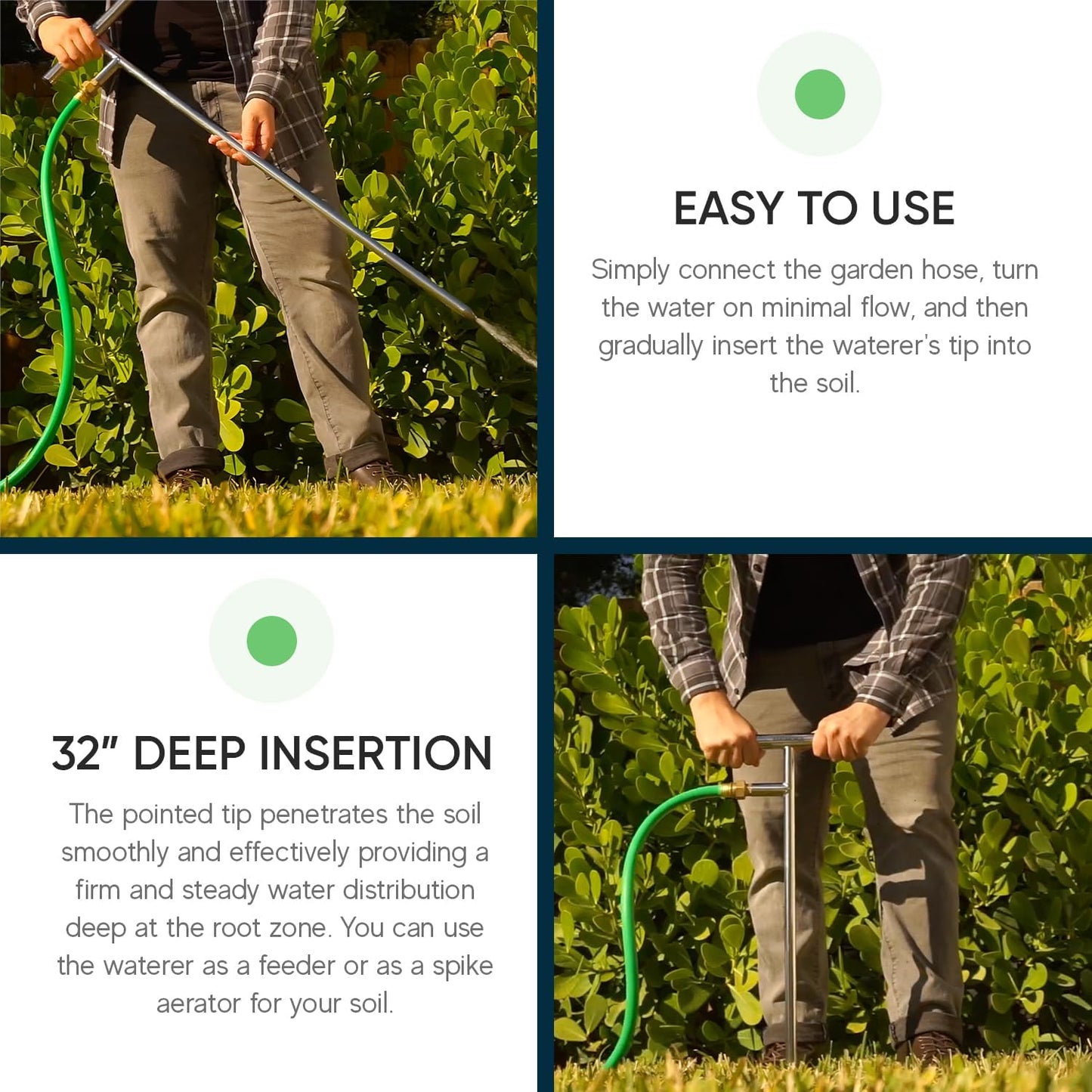 Stainless Steel Deep Root Feeder for Tree Watering Spike Tool Irrigation for Outdoor Plants System Wand T-Handle One-Piece