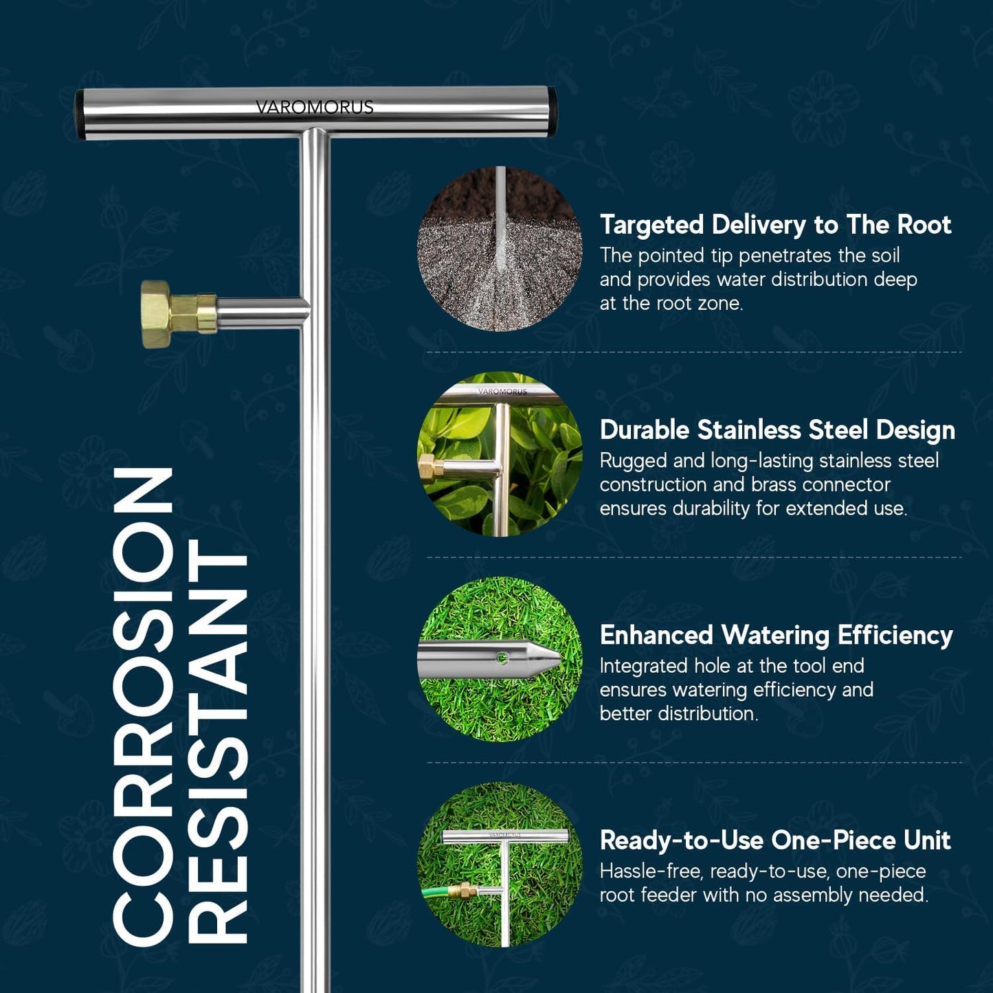 Stainless Steel Deep Root Feeder for Tree Watering Spike Tool Irrigation for Outdoor Plants System Wand T-Handle One-Piece