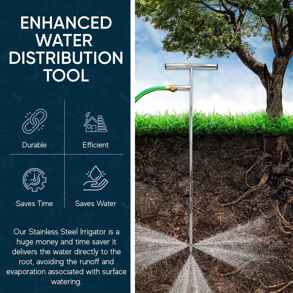 Stainless Steel Deep Root Feeder for Tree Watering Spike Tool Irrigation for Outdoor Plants System Wand T-Handle One-Piece
