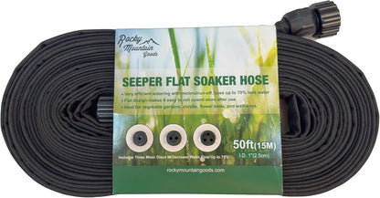 50 Foot Flat Weeper Soaker Hose - Drip Irrigation - Double Layer Design - Saves 70% Water - Consistent Drip Entire Length of Hose - Includes 3 Pressure Reducing Discs