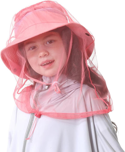 Kids Mosquito Head Net Hat UPF 50+ Sun Protection Bug Cap