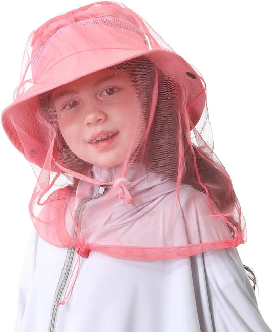 Kids Mosquito Head Net Hat UPF 50+ Sun Protection Bug Cap