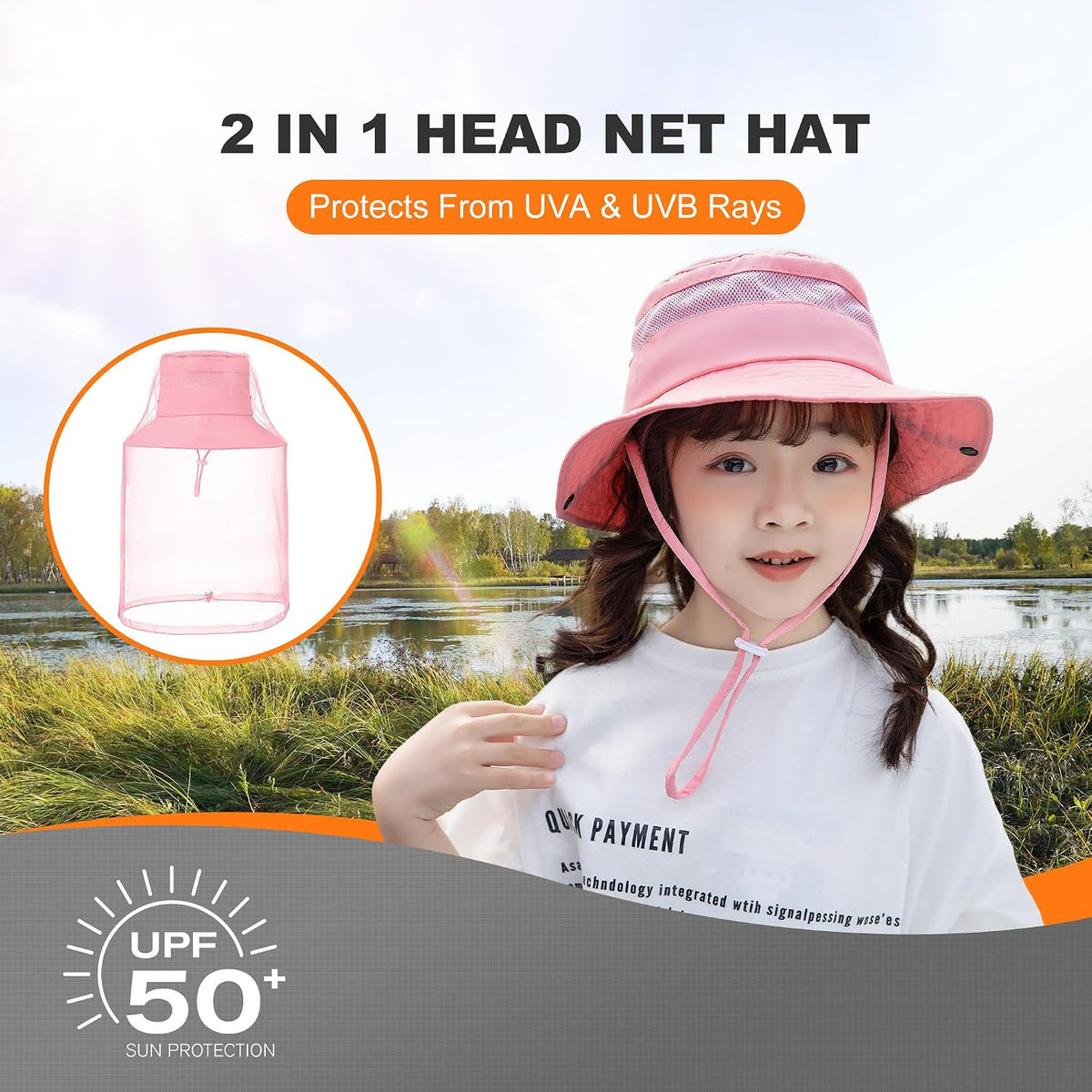 Kids Mosquito Head Net Hat UPF 50+ Sun Protection Bug Cap