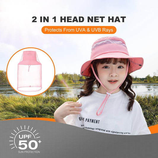 Kids Mosquito Head Net Hat UPF 50+ Sun Protection Bug Cap