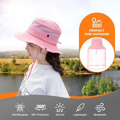 Kids Mosquito Head Net Hat UPF 50+ Sun Protection Bug Cap