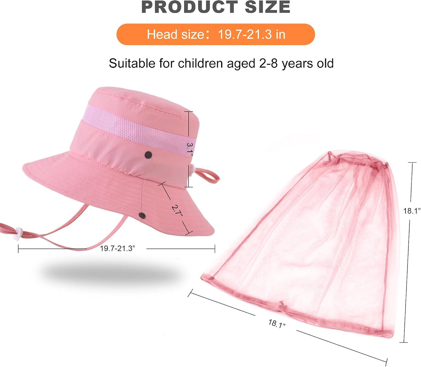 Kids Mosquito Head Net Hat UPF 50+ Sun Protection Bug Cap