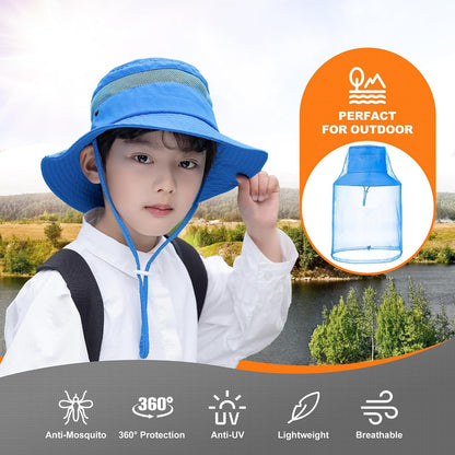 Kids Mosquito Head Net Hat UPF 50+ Sun Protection Bug Cap