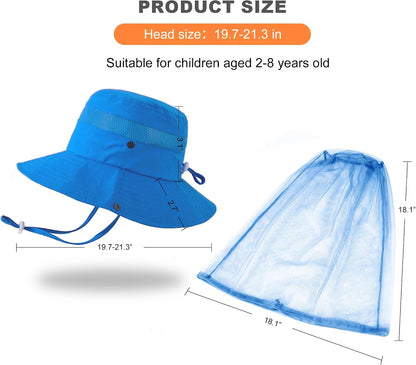 Kids Mosquito Head Net Hat UPF 50+ Sun Protection Bug Cap