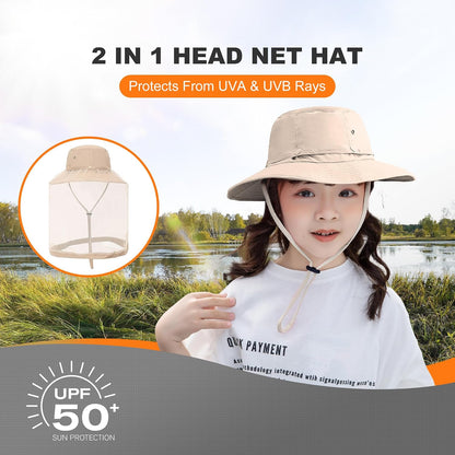 Kids Mosquito Head Net Hat UPF 50+ Sun Protection Bug Cap