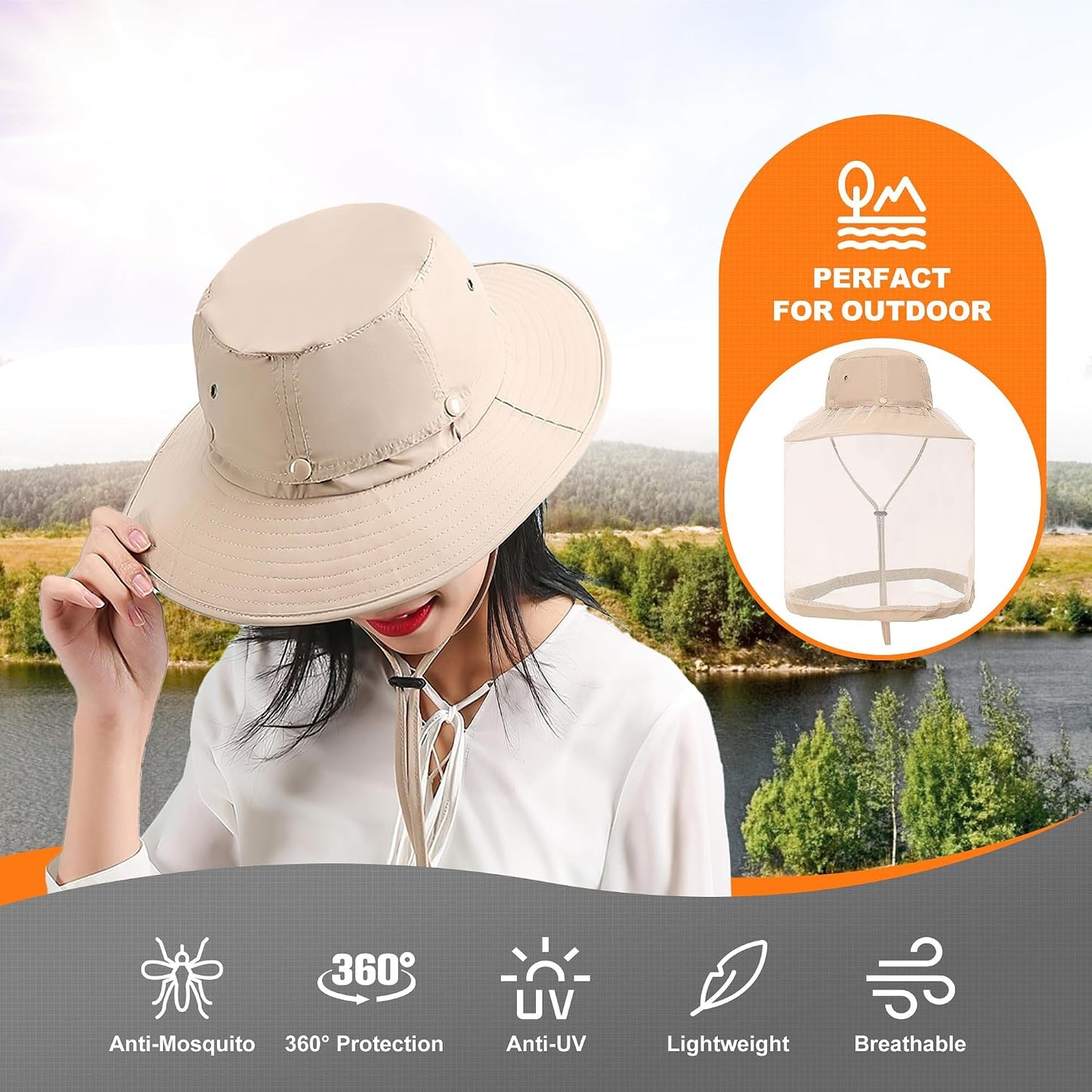 Kids Mosquito Head Net Hat UPF 50+ Sun Protection Bug Cap