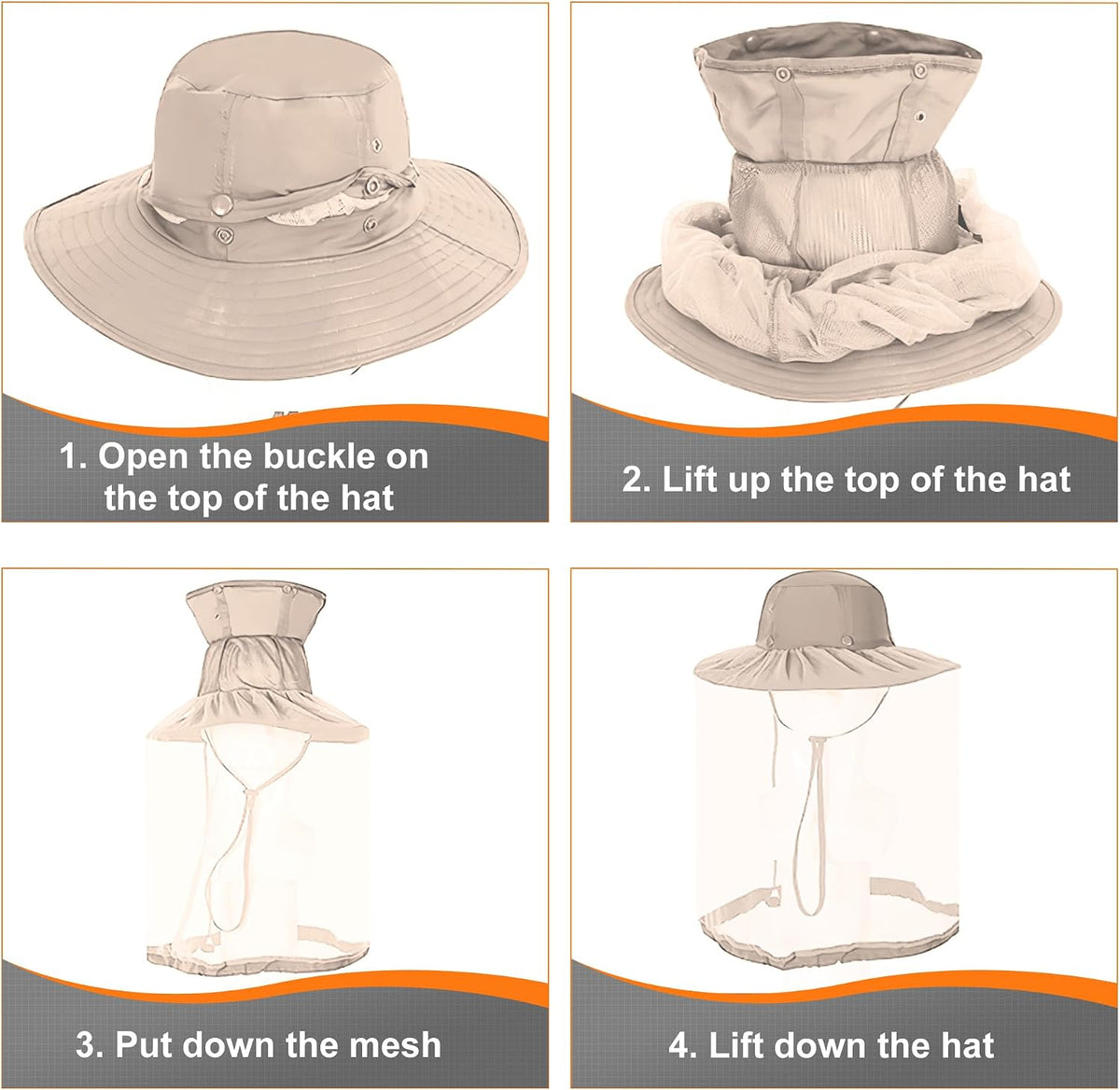 Kids Mosquito Head Net Hat UPF 50+ Sun Protection Bug Cap
