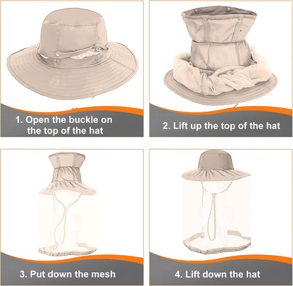 Kids Mosquito Head Net Hat UPF 50+ Sun Protection Bug Cap