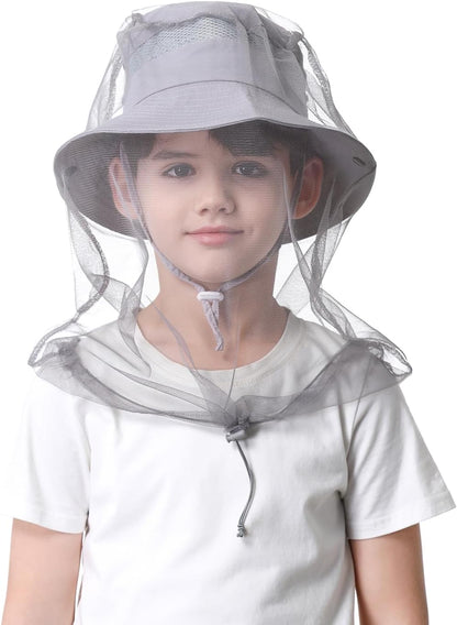 Kids Mosquito Head Net Hat UPF 50+ Sun Protection Bug Cap