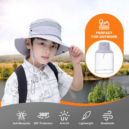Kids Mosquito Head Net Hat UPF 50+ Sun Protection Bug Cap
