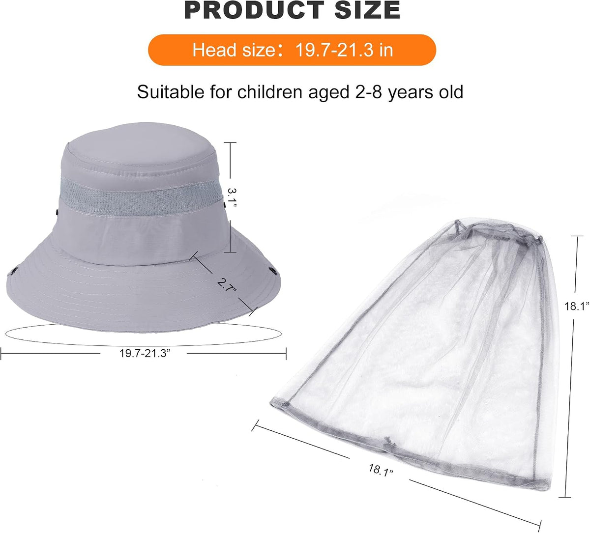 Kids Mosquito Head Net Hat UPF 50+ Sun Protection Bug Cap