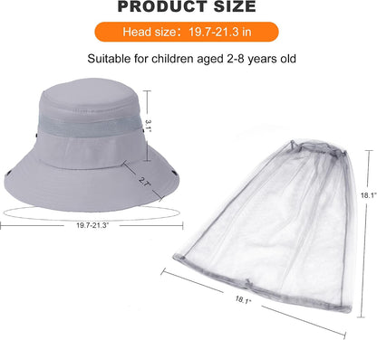 Kids Mosquito Head Net Hat UPF 50+ Sun Protection Bug Cap