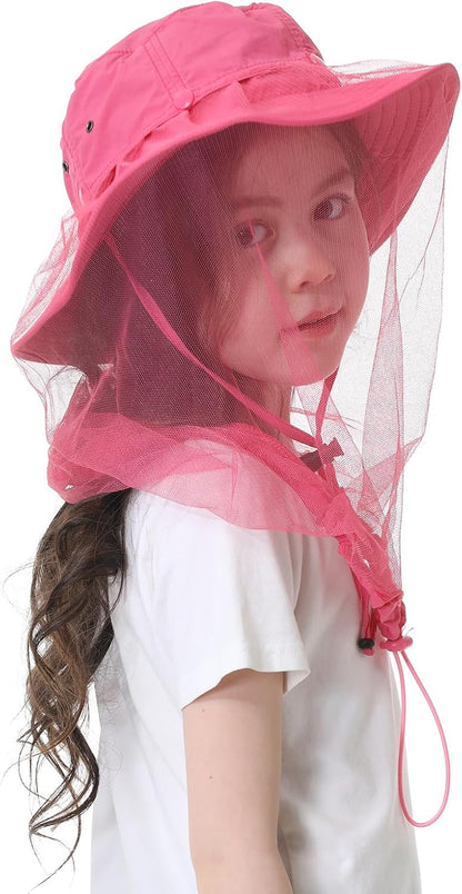 Kids Mosquito Head Net Hat UPF 50+ Sun Protection Bug Cap