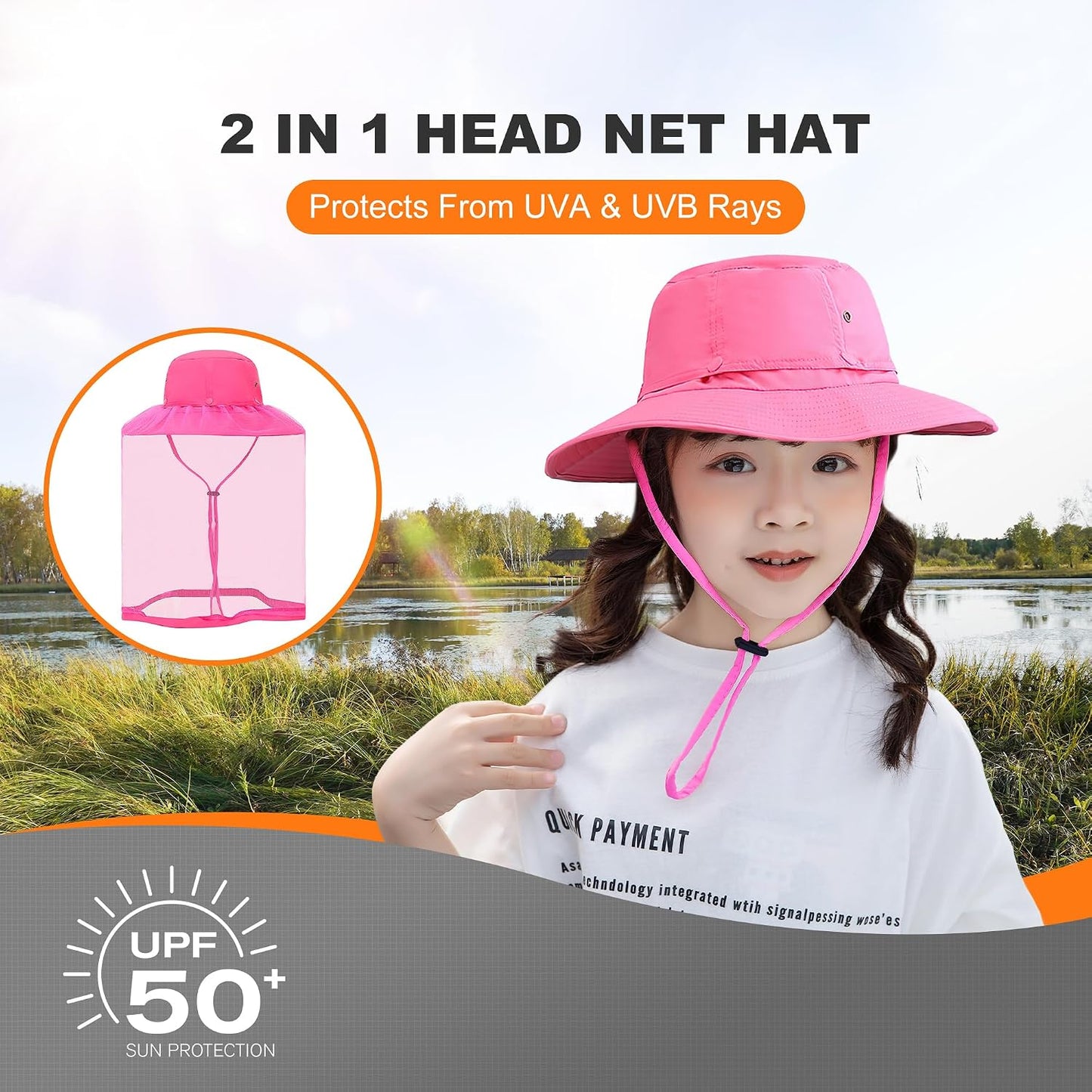 Kids Mosquito Head Net Hat UPF 50+ Sun Protection Bug Cap