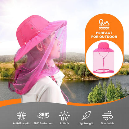 Kids Mosquito Head Net Hat UPF 50+ Sun Protection Bug Cap