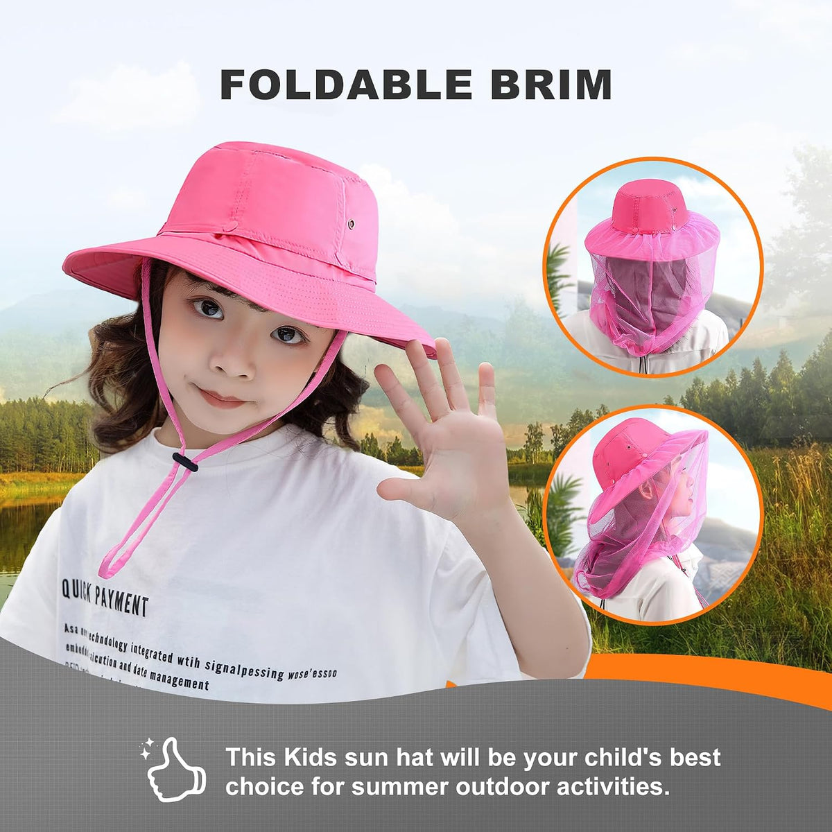Kids Mosquito Head Net Hat UPF 50+ Sun Protection Bug Cap