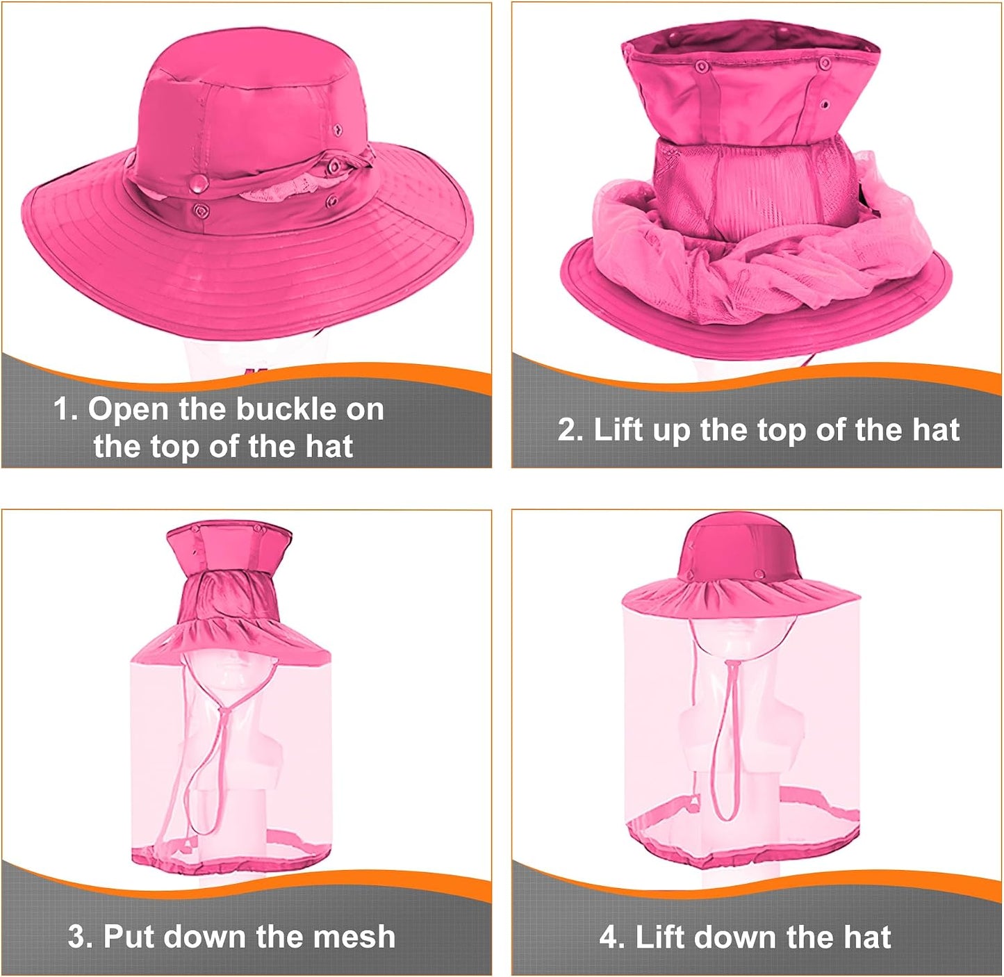 Kids Mosquito Head Net Hat UPF 50+ Sun Protection Bug Cap