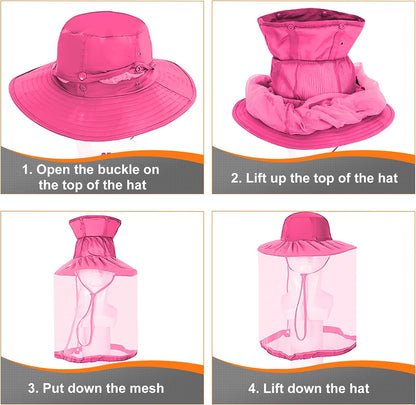 Kids Mosquito Head Net Hat UPF 50+ Sun Protection Bug Cap