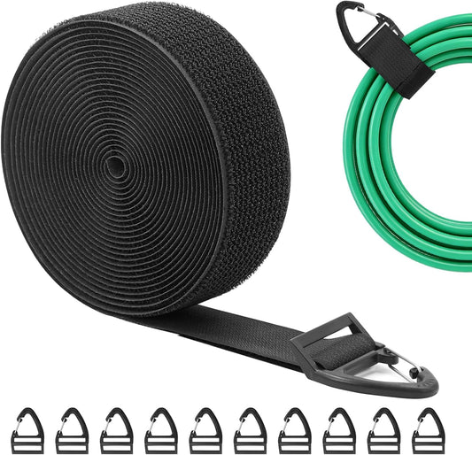 Heavy Duty Long Storage Straps, Adjustable Hook and Loop Straps with Carabiner Clips for Fastening and Hanging on wall for Extension Cords, Hoses, Cables, Ropes for Home, Garage or Workshop