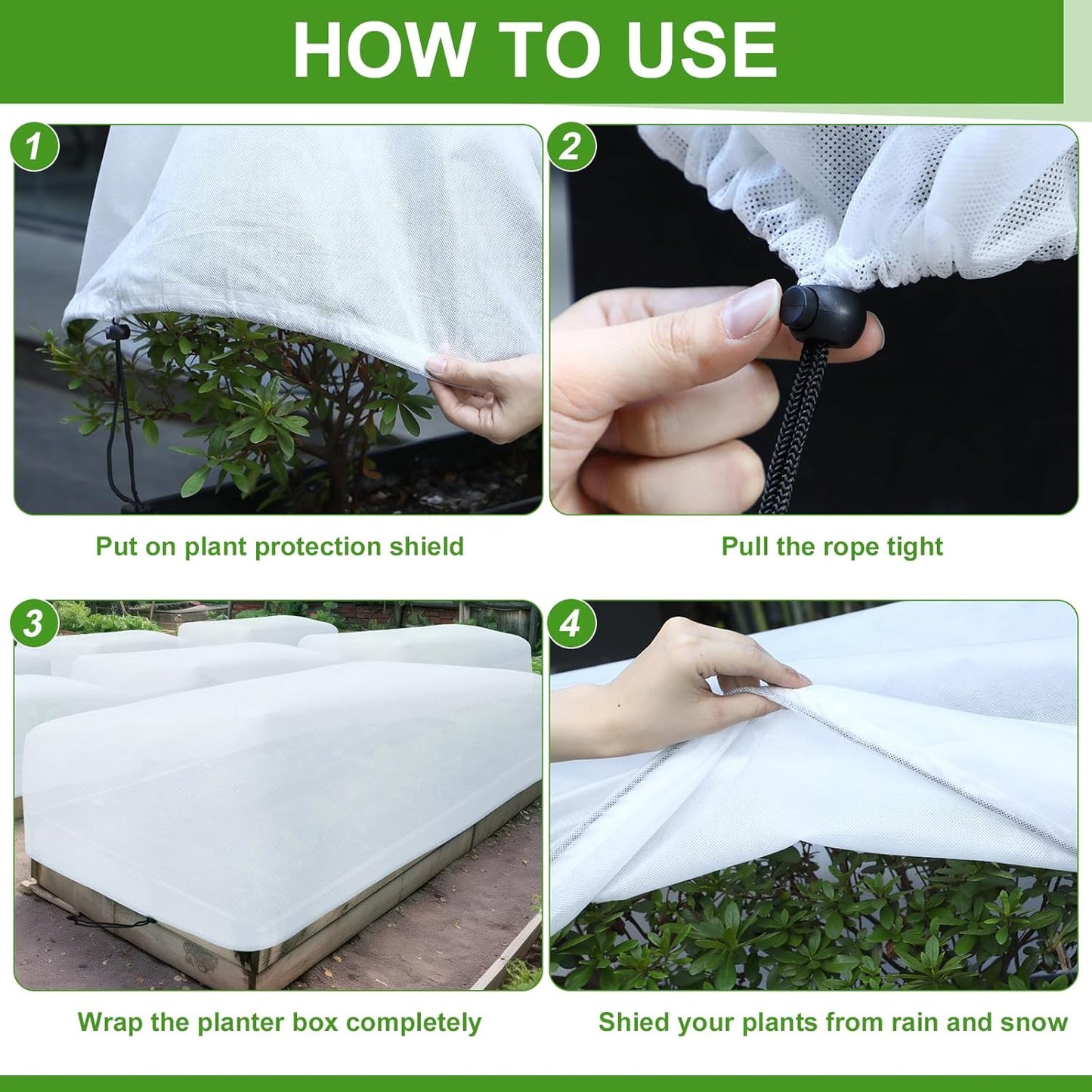 4 Pcs Winter Plant Covers Freeze Protection 4.1 x 2 x 1.6 ft Oval Raised Garden Bed Cover with Drawstring, 2.1oz/yd² Large Garden Box Frost Blanket Cloth Reusable for Outdoor Plants