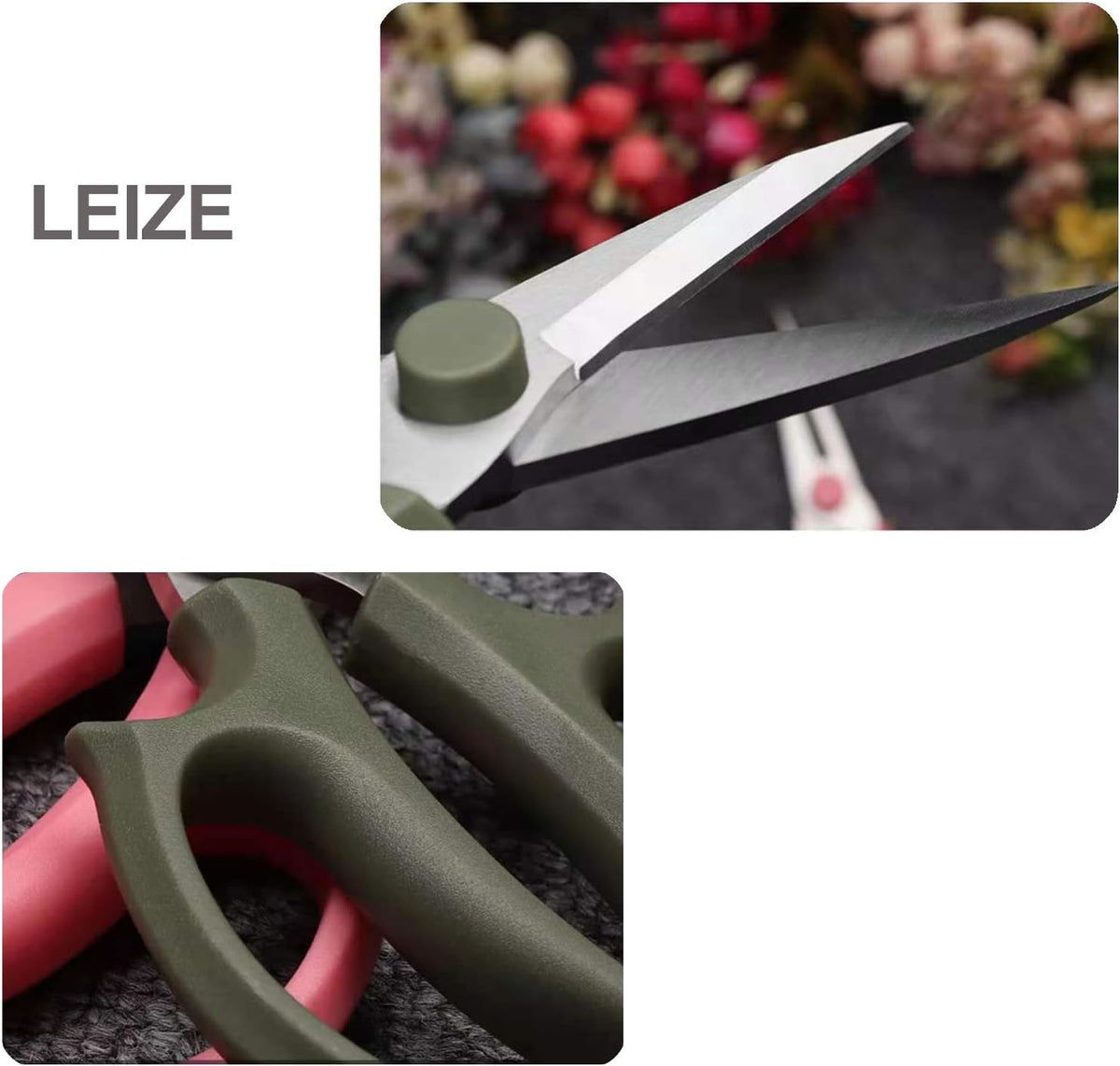 Flower Scissors, Premium Thickened Stainless Steel Floral Shears, Strong Pruner for Flowers, Branches and Leaves (Grey Green Slender)
