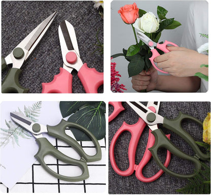 Flower Scissors, Premium Thickened Stainless Steel Floral Shears, Strong Pruner for Flowers, Branches and Leaves (Grey Green Slender)