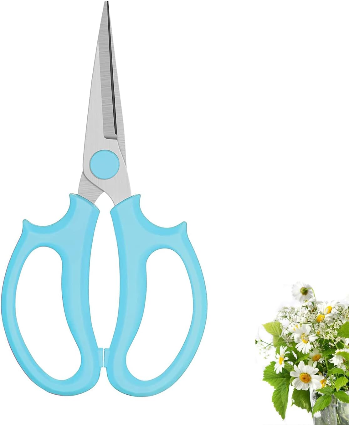 Flower Scissors, Premium Thickened Stainless Steel Floral Shears, Strong Pruner for Flowers, Branches and Leaves (Grey Green Slender)