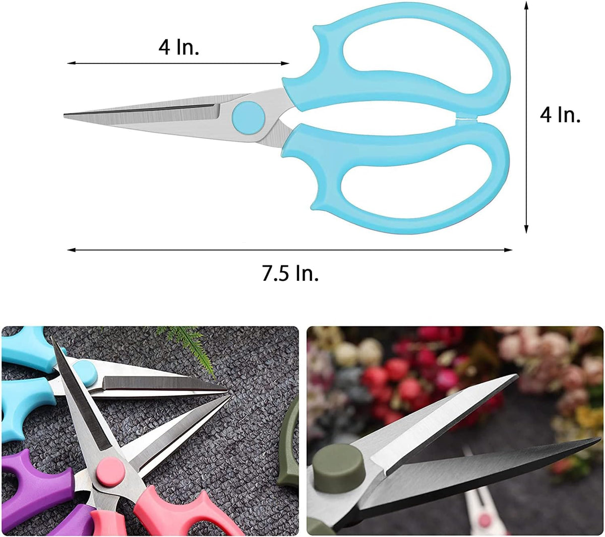 Flower Scissors, Premium Thickened Stainless Steel Floral Shears, Strong Pruner for Flowers, Branches and Leaves (Grey Green Slender)
