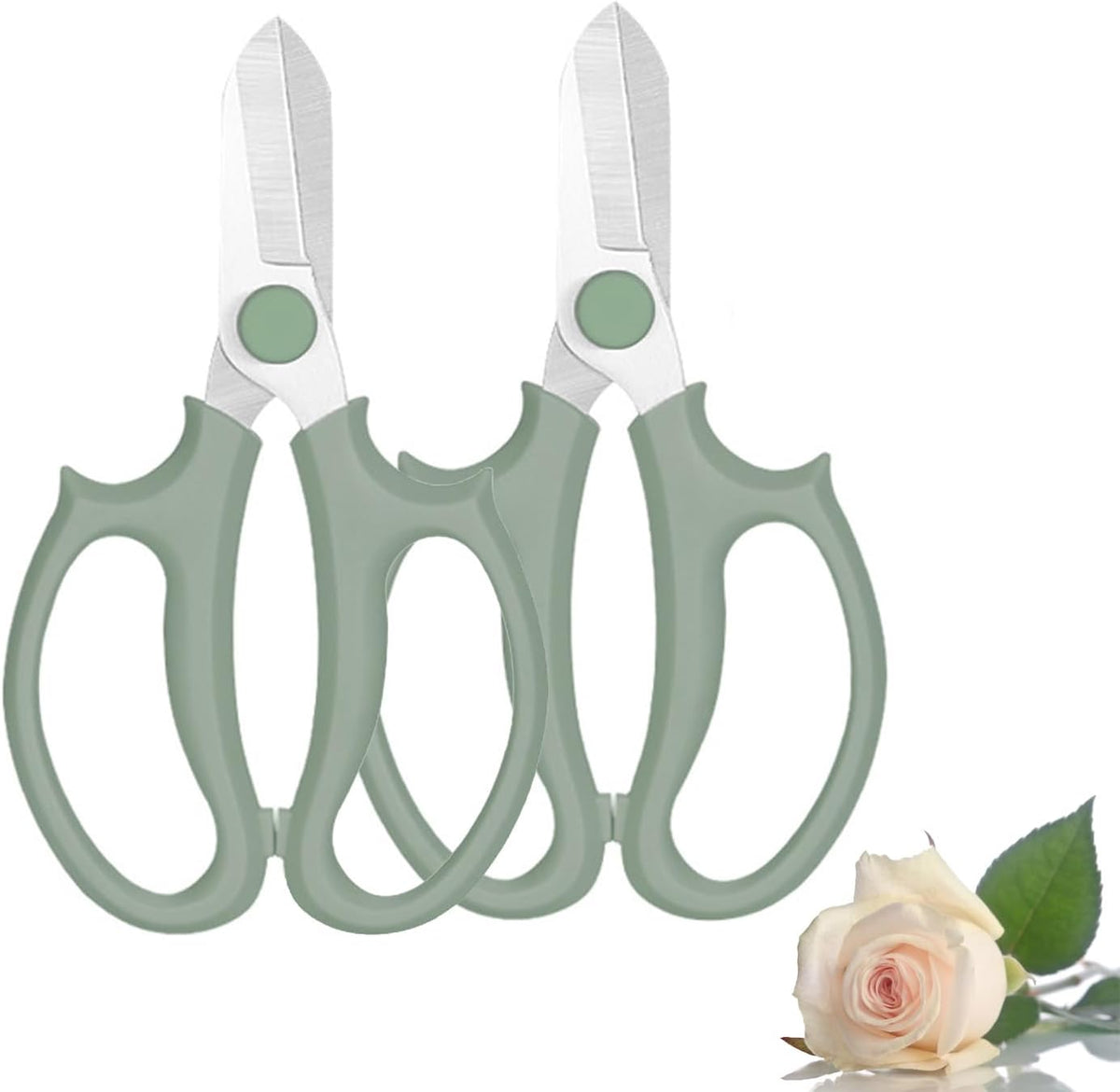 Flower Scissors, Premium Thickened Stainless Steel Floral Shears, Strong Pruner for Flowers, Branches and Leaves (Grey Green Slender)