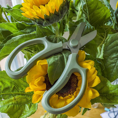 Flower Scissors, Premium Thickened Stainless Steel Floral Shears, Strong Pruner for Flowers, Branches and Leaves (Grey Green Slender)
