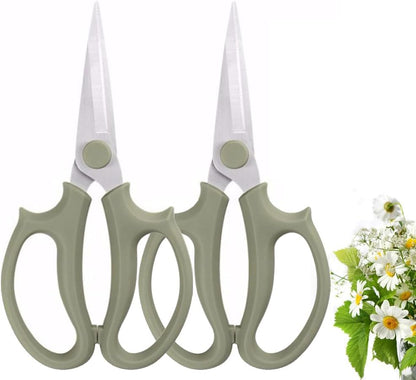 Flower Scissors, Premium Thickened Stainless Steel Floral Shears, Strong Pruner for Flowers, Branches and Leaves (Grey Green Slender)