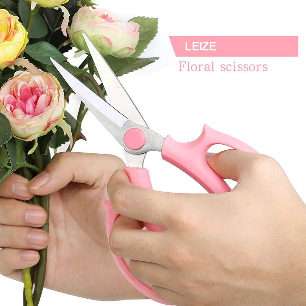 Flower Scissors, Premium Thickened Stainless Steel Floral Shears, Strong Pruner for Flowers, Branches and Leaves (Grey Green Slender)