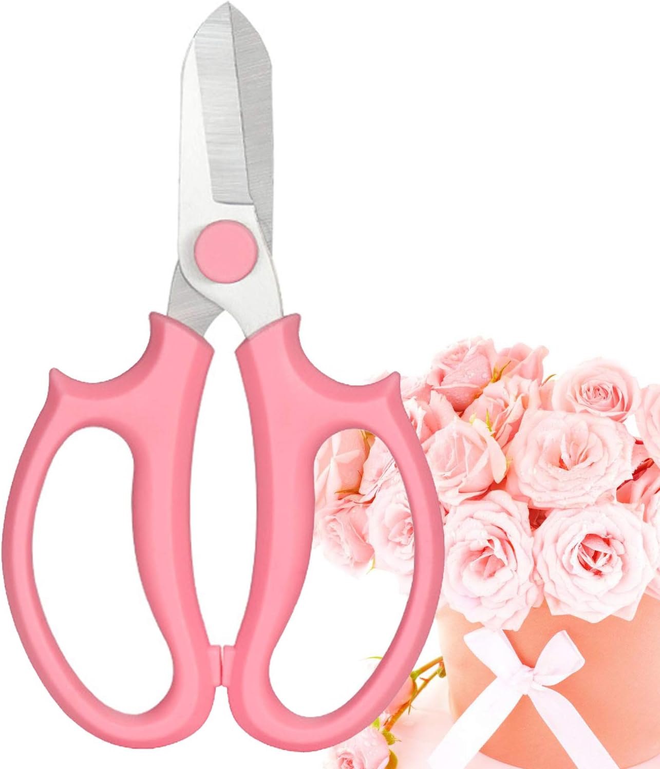 Flower Scissors, Premium Thickened Stainless Steel Floral Shears, Strong Pruner for Flowers, Branches and Leaves (Grey Green Slender)